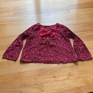 Abercrombie Kids Floral Gauze Velour Embellished Embroidered Maroon Burgundy Top